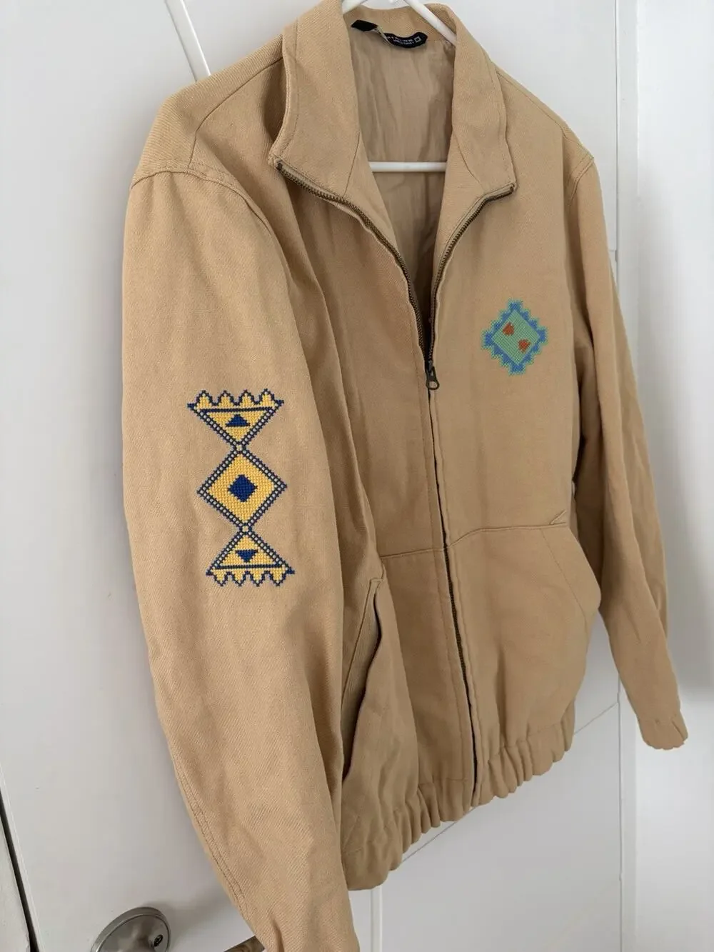 Zara Bomber Workwear Navajo Style Jacket Men S Tan Full Zip Harrington